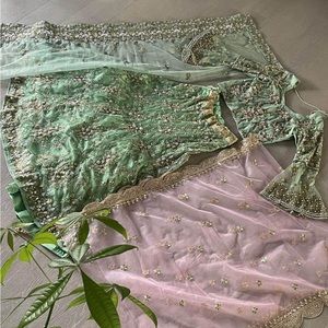 Saje Green and Pink Lengha